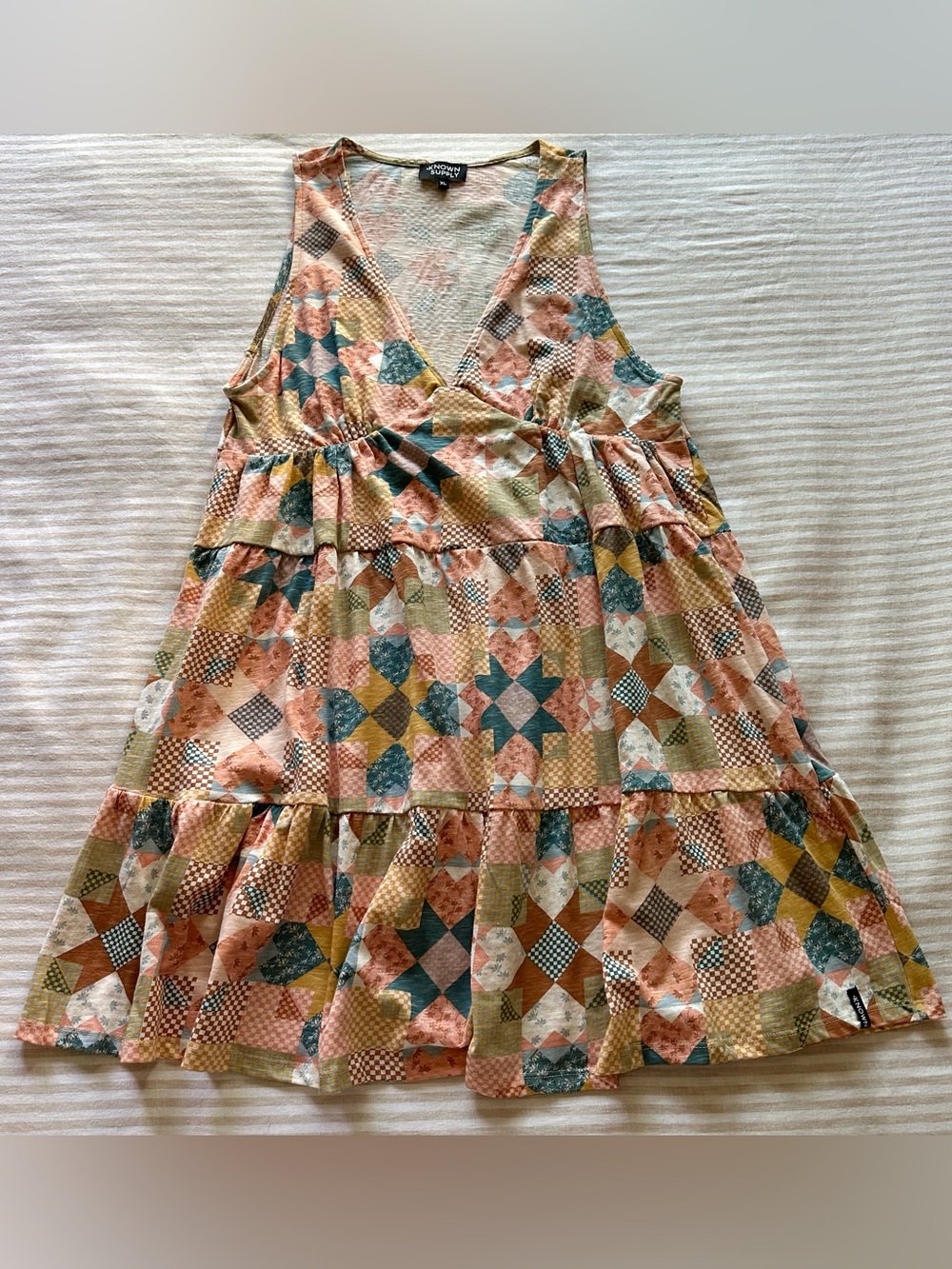 known supply quilt patterned organic cotton dress w pocket / sz xl
